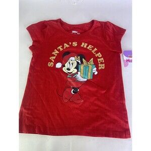 Disney Minnie Mouse Santa's Helper Christmas Red T-Shirt Top Girls Size 6